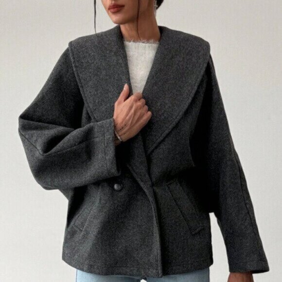 Grey Casual Women's Gray Elegant Wool Blend Lapel Coat - Picture 3 of 7